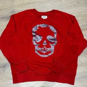 Zadig & Voltaire Red Crewneck Sweater with Silver Skull